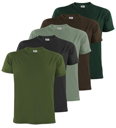 ALPIDEX Mens T-Shirt Multipack 5 Basic Crew Neck 100% Cotton Forest XL