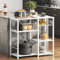 SogesHome Estantería de Cocina con 3 Estantes y Cesta Metálica, Mesa Auxiliar de Cocina con Estanterías Soporte de Microondas con Ganchos, 90 x 40 x 83 cm