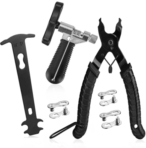 A AKRAF Bicycle Chain Repair Tool Kit with Bike Link Plier, Chain Breaker Splitter Tool, Chain Wear Indicator Checker, 3 Pairs Bicycle Missing Links, Chain Master Link Remover and Connector