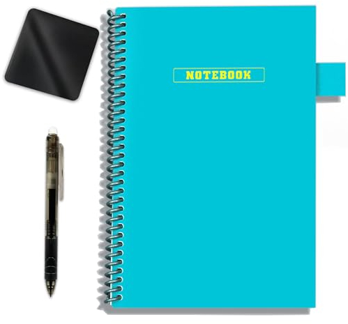 TZZRMO Wiederverwendbares Notizbuch, Focus Linien, wiederbeschreibbar, Nachhaltiger und Umweltfreundlicher Spiralblock, mit 1 Löschbarem Stift und Mikrofasertuch, Executive A4 -Blau