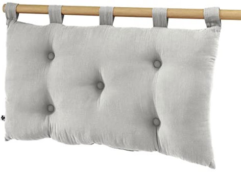 Dock-Avenue – Kopfteilkissen Gaia – gesteppt mit 5 Knöpfen – 50 x 80 cm – Baumwoll-Gaze – Steppung aus Polyesterfaser – mit 5 Schlaufen – Farbe Wolkengrau