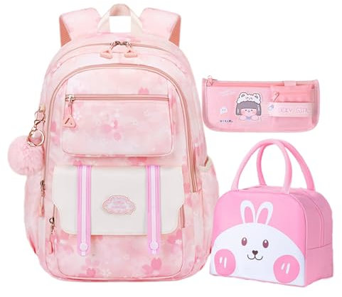 ACEIOT Mädchen Rucksack, Kawaii Kinder Rucksack, Mochilas Escolares Para Niñas, Blumen Büchertasche, Schultaschen für Mädchen, Pink, Modern