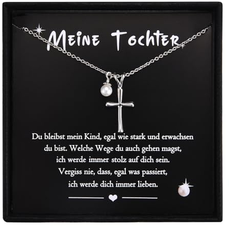 PDTU Geschenk für Tochter, Tochter Geschenke von Mama Kreuz Kette mit Perlen, An Meine Tochter Halskette für Muttertag Geburtstag Weihnachten Mit Karte Geschenkbox