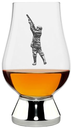 English Pewter Company Glencairn Whisky Glass 200ml with Pewter Shooting Hunting Badge and Base [WGP024]