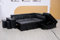 Multi-functional L Shape Bonded Leather Couch-Cheap Left & Right Corner Sofa Bed With Storage And Stools & Ottoman (Black, Right Hand Side)