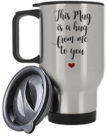 Giftme This Mug is a Hug from me to You, Insulated Travel Mug, Tea, Coffee Mug. (Silver)