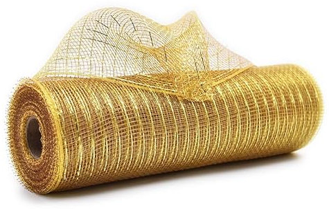 Red and White Stripe Metallic Mesh Ribbon 10 inch x 10Yard Iridescent Silver Foil, Christmas Ribbon for Wreath Swags and Christmas Tree Decoration (Yellow)