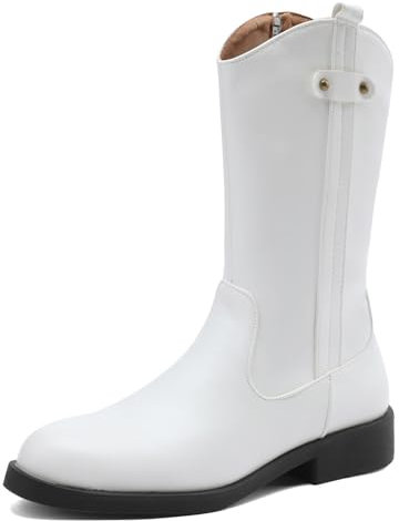 Bviennic Donna Stivali Piatti Tacco Basso Stivaletti Punta Rotonda Zip Moda Stivali da Cowboy, L2025Eg Bianco Numero 46 EU/48Cn