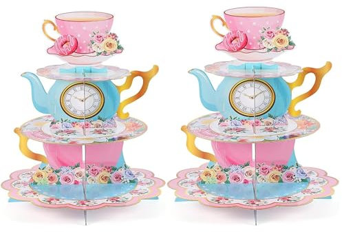 KINMRIS 2 Pack Cupcake Stand 3-Tier Rounded Edge Cake Stand, Cardboard Cake Stand, Birthday Party SUPPLIES TIER 3 Tier (2 PACK-Exquisite afternoon tea)