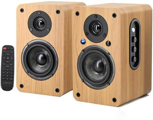 Bluetooth Aktivlautsprecher 100W RMS, 4 Woofer Regal-Lautsprecher mit HDM ARC, Optica, Coxaial, RCA, USB USB, AUX-in, Fernbedienung (LP-42X Gelb)