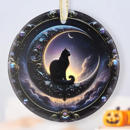Gebeizte Keramik Schwarze Katze Ornamente für Weihnachtsbaum, Halloween Ornamente, Halloween Baumschmuck, Weihnachten Ornament, Schwarze Katze Weihnachtsschmuck, Schwarze Katze Home Decor,