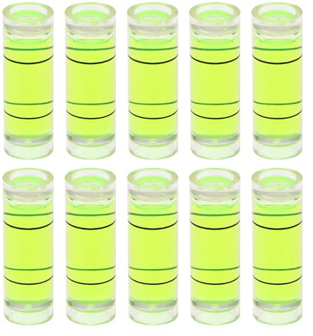 sourcing map 10pcs Small Cylindrical Bubble Level Vials 10x30mm PMMA Mini Horizontal Bubble Spirit Level Measuring Layout Tools for RV TV Picture Frame Hanging Tool Leveler