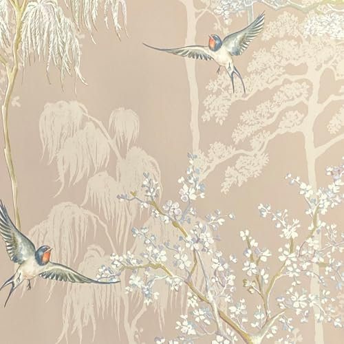World of Wallpaper Japanese Garden Inspired Oriental Asian Themed Wallpaper for Living Room and Bedroom Cherry Blossom Trees and Oriental Birds Wallpaper Blush Pink E100335AH