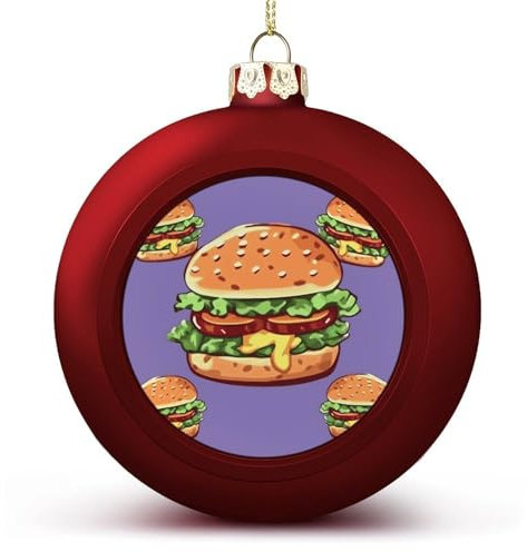 Cartoon-Hamburger-Weihnachtskugel, bruchsicher, hängende Ornamente, runde Weihnachtsbaumkugeln, Weihnachtsdekoration für Weihnachtsbaumdekoration, mit Umhängeband, Rot und Gold