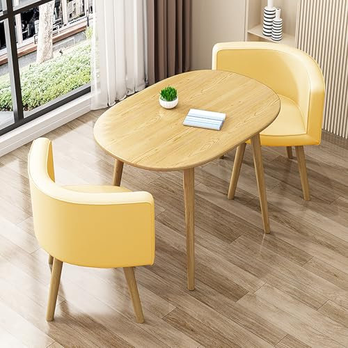 Modernes 2-teiliges Esszimmer-Set mit ovalem Tisch, kompakte Küchen- und Esszimmermöbel für kleine Räume, gelbe Essgruppe für 2 Personen