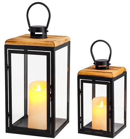 TRIROCKS 2er-Set Dekorative Große Kerzenlaterne Moderner Hurricane-Kerzenhalter aus Metall Vintage-Bodenlaternen für Innen Außenbereich für Wohnkultur Kaminsims Terrasse Veranda Garten Hochzeitstisch