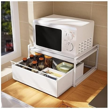 Scaffale per forno a microonde con cassetto bianco, misura piccola