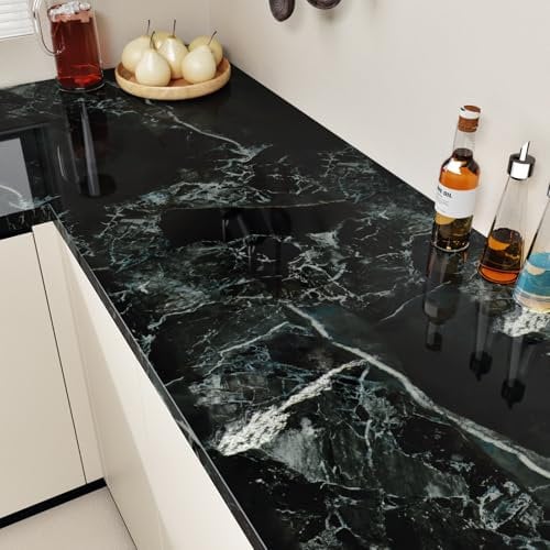 HotDecor Dark Green Marble Wallpaper Kitchen Worktop Covering Vinyl Cabinet Cover Self Adhesive Black Green Sticky Back Wallpaper Washable Marble Vinyl Wrap For Kitchen Worktop Cupboards 40cm x 200cm
