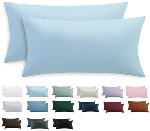 Tifschlaf Kissenbezug 40 x 80 2er Set - Kopfkissenbezug 40x80 Hellblau mit Reißverschluss aus Mikrofaser Weich, 40x80cm Blau Pillow Case