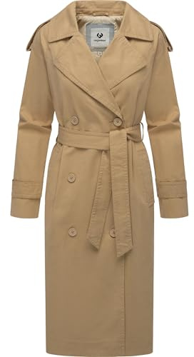 Ragwear Damen lange Übergangsjacke eleganter Mantel Klassischer Trenchcoat Longtrench YOUMODO XS-XXL