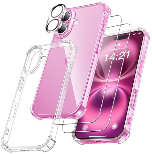 FLLAO 4 in 1 Phone Case Compatible with iPhone 16 Case with 2 Screen Protector and 1 Camera Lens Protector, Slim Soft TPU Shockproof Anti-Scratch iPhone 16 Phone Case Silicone Clear