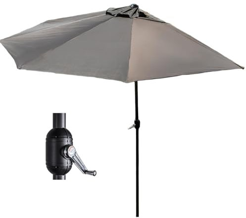 WATAOW Parasol Mural Demi-Rond De 3,0 M, Parapluie De Jardin en Plein Air À 5 Baleines pour Marché/Balcon/Plage/Terrasse(Brown)