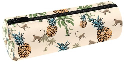 VAPOKF Federmäppchen mit Affen und Palmen und Ananas, PU-Leder, Stiftetasche, Studenten, Schreibwaren, Organizer, Tasche, Make-up-Tasche für Damen, Mädchen, Jungen, Kinder, Schule, Bürobedarf, multi