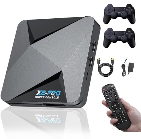 XIXIMENG Super Console X2 Pro 256G,70.000+ Spiele,60+ Emulatoren,3-in-1-System Retro-Videospielkonsole,EmuElec 4.6 & Android 9.0 & CoreELEC,4K HD Game Box Game Stick mit 2 drahtlosen Controllern