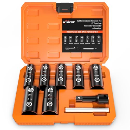 2-IN-1 Flip Lug Nut Extractor Set, 9Pcs 1/2 Inch Drive Lug Nut Removal Tool