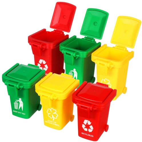 HOODANCOS Trash Bin Toy for Learning Garbage Classification 6pcs in Assorted Colours and Developing Hand-eye Coordination, Small Abs Plastic Recycling Bins as Christmas Or Boys and Girls