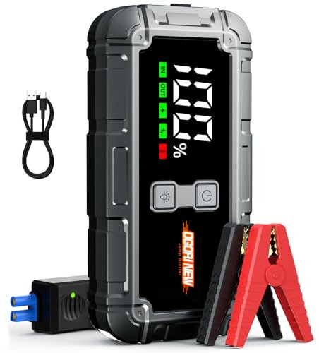 Arrancador de Coches, 8000A Arrancador de Baterias de Coche,12V Arrancador de Coches Portatil para 10L Gas o 8L Diesel,Jump Starter con Pantalla LCD y Linterna LED de 3 Modos