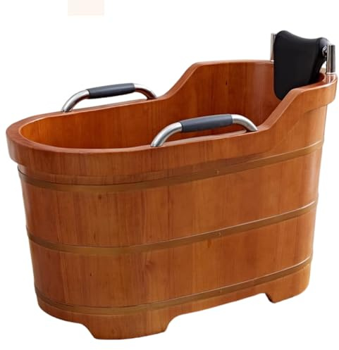 PP-Vic Baño con Bañera De Hidromasaje De Madera con Barras Apoyo,Bañera Antideslizante,Pequeña Bañera De Hidromasaje Interior De Estilo Japonés,Bañera Profunda Compacta De Madera,120cm/47.2in