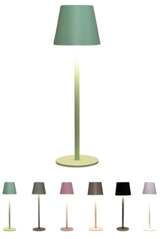Coen Bakker LED Akku-Tischleuchte – Kabellose Design-Lampe für Outdoor & Indoor – IP44 Wasserfest – Stufenlos Dimmbar – 3 Lichtfarben – USB-C wiederaufladbar (Grün, Höhe 27,5 cm/Schirm 9 cm)