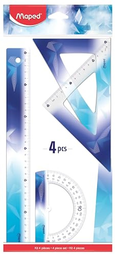 Maped - Arctic Vibes 4-teiliges Zeichenset – Lineal 30 cm + Winkelmesser 180°, Basis 12 cm + Geodreieck 45°/21 cm + Geodreieck 60°/21 cm