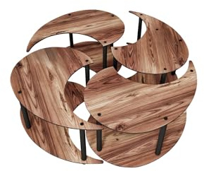 Hanah Home Modern Coffee Table Set (4 Pieces), Walnut Color, 70 cm Diameter x 38 cm Height | 100% MDF with Compressed Kraft Legs | Stylish & Functional Design for Any Living Space