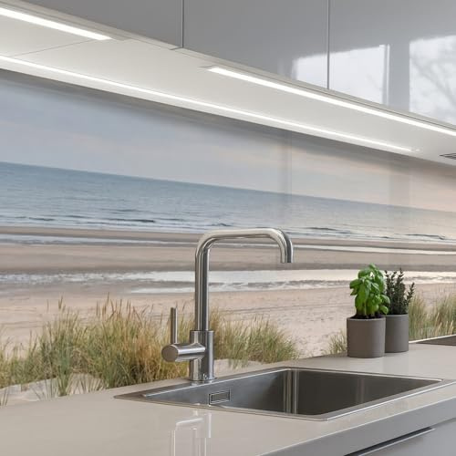 KitchenYeah© Spritzschutz Küche Küchen Rückwand Küchendeko Wand Wandschutz | 60x250 cm - Selbstklebend Backsplash Kitchen Peel And Stick Sandstrand - Bewölkt - Dünen