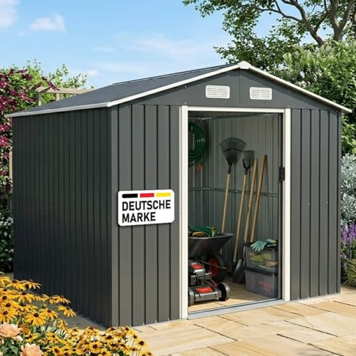 BRAST Gerätehaus Geräteschuppen Metall | TÜV geprüft | viele Größen | 163x89x180-278x323x192cm | Pultdach Satteldach | Gartenhaus mit Schiebetür | Anthrazit | wetterfest wasserdicht | 235x172x192cm