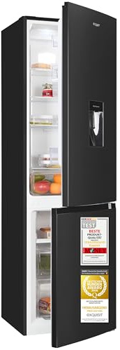 Exquisit Kühl-Gefrierkombination 251 l - No Frost Kühlschrank mit Spender | Energieklasse C - Schmale 54 cm Breite - Inoxlook - 39 dB Leise - Schnellgefrieren - Wechselbarer Türanschlag