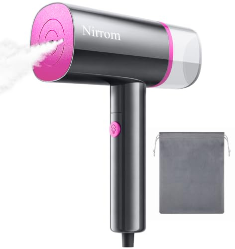 Nirrom Steamer for Clothes, Handheld Travel Steamer & Iron 2 in 1 Design, 1000W Fast Heat in 30s, Portable Steamer for Travel & Home, Strong Penetrating Steam, Removes Wrinkle(120V ONLY)-Rose Pink