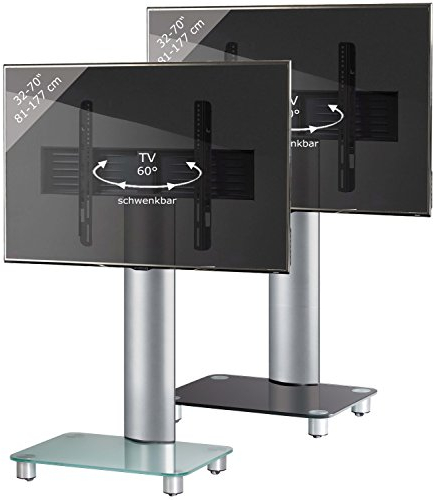 TV Standfuß 32-70 Zoll | VESA max. 600x400 | Fernseh Ständer aus Alu und Glas | TV Ständer Maße ca. H. 100 x B. 60 x T. x 44 cm | Fernsehstand Tosal