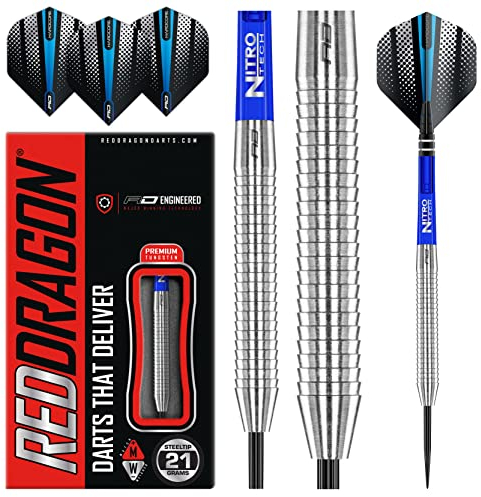 RED DRAGON Darts - Razor Edge Original Series 21g - 85% Wolfram – Professionelles Metallspitze Dart-Set mit Dart-Flüge und -Schäften