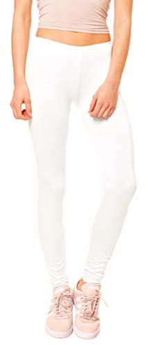 Easy Young Fashion - Damen Basic Leggings in Matt oder Glanz-Optik - atmungsaktive weiche Lange Hose LG08 - Weiß