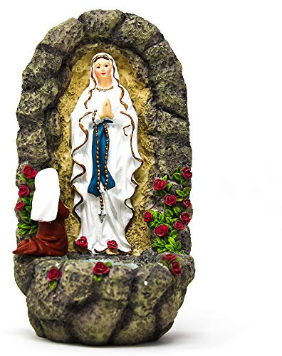Catholic Gift Shop Ltd 3035 Bénitier inspiré des apparitions de Lourdes Ste Bernadette à genoux devant Notre Dame de Lourdes