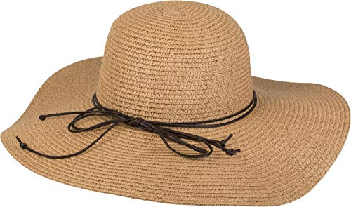 styleBREAKER Damen Strohhut mit schmalem Band und Schleife, Sonnenhut, Schlapphut, Sommerhut, Hut 04025012, Farbe:Braun
