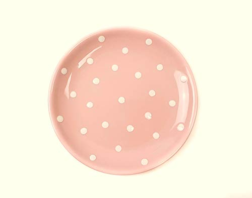 UNGARNIKAT Plato de cerámica con lunares blancos pintados a mano (19 cm), color rosa