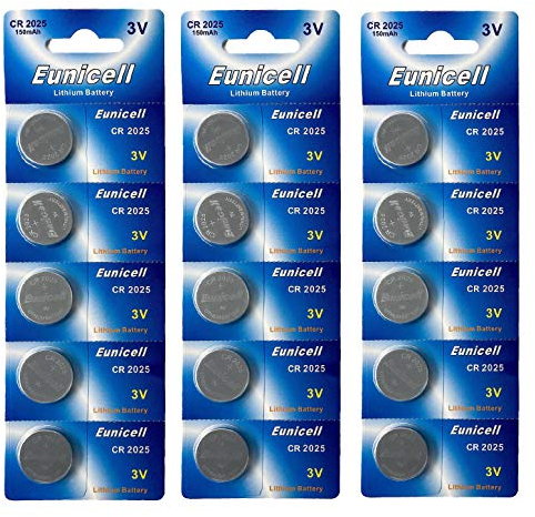 15 x CR2025 3V Lithium Knopfzelle 150 mAh (3 Blistercards a 5 Batterien) EINWEG (FBA)