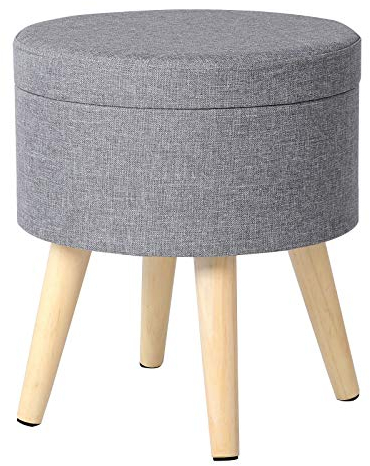 eSituro Ottoman Storage Round Chest Padded Footstool Pouffe Chair Light Grey Bed End Bench Shoe Bench Children Toy Box Stool Milking Stool