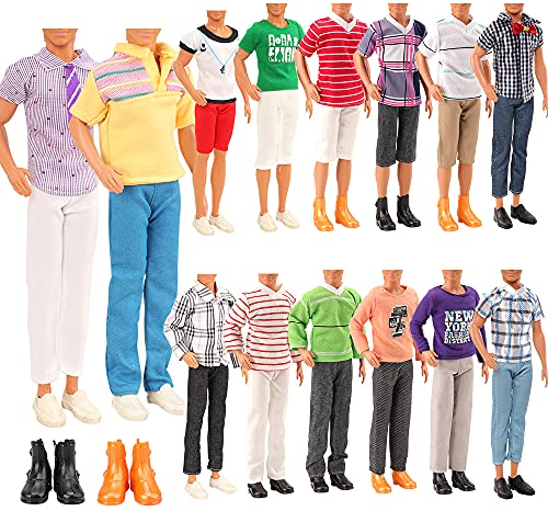 Miunana 8 Kleidung für Jungen Puppen = 3 Freizeitbekleidung Kleidung + 3 Hosen +2 Paar Schuhe für Puppen