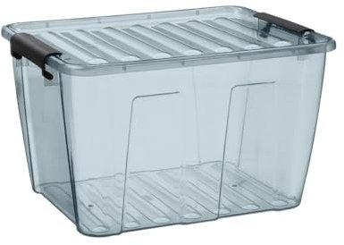 Plast Team Home Box Aufbewahrungsbox mit Deckel Klickverschluss Aufbewahrungsbehälter Box Stapelbar Transparent Grau (15L)