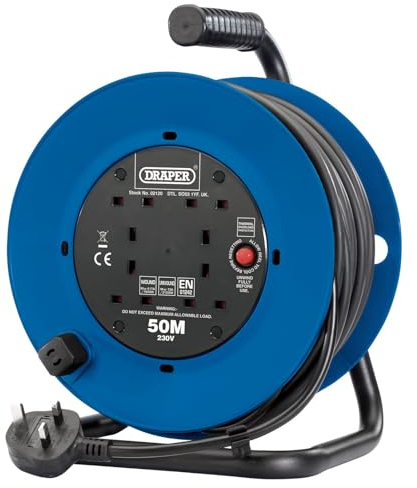 Draper 02120 - Avvolgicavo industriale a quattro prese, 230 V, 50 m